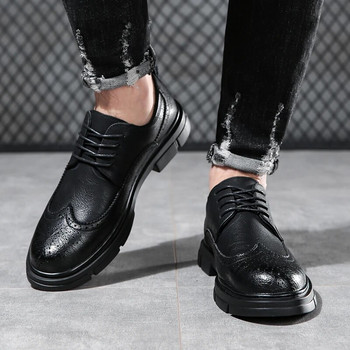 2023 Британски ежедневни единични обувки Кожени обувки Официални обувки Нови мъжки обувки Кожени кожени обувки от телешка кожа Мъжки удобни ниски обувки