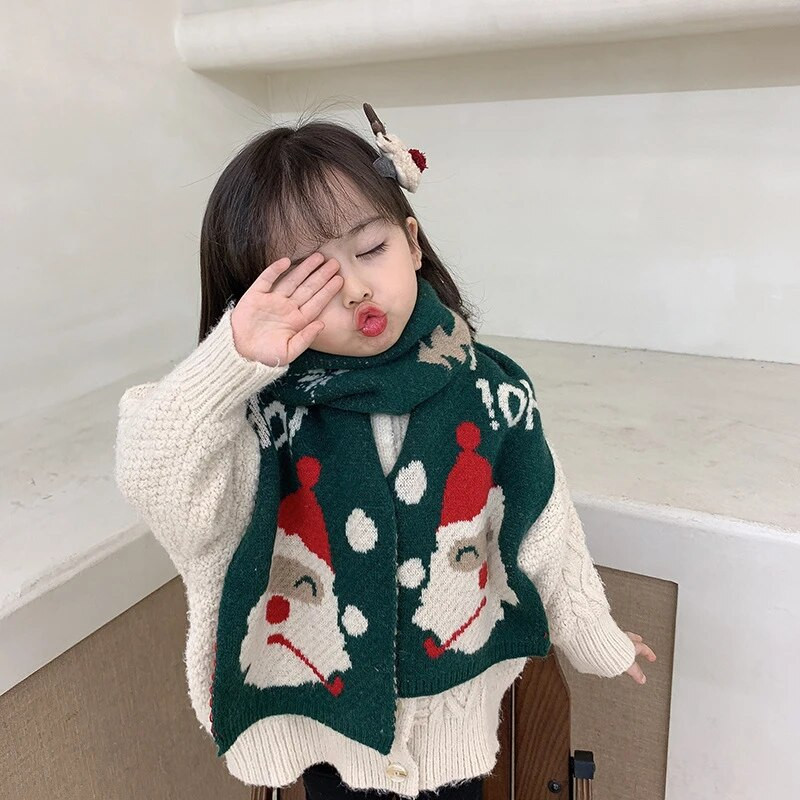 Χριστουγεννιάτικο κασκόλ Παιδικό μαντήλι Άγιος Βασίλης Σάλι Χειμώνας Κόκκινο Πλεκτό Ζεστό χαριτωμένο μακρύ κασκόλ Χριστουγεννιάτικο δώρο για αγόρι κορίτσι Παιδιά