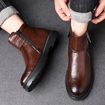 Ανδρικές μπότες υψηλής ποιότητας 2023 Νέα παπούτσια για άντρες Κοντές καθημερινές μπότες ρετρό με φερμουάρ στο πλάι Ανδρικές αντιολισθητικές άνετες μπότες μοτοσυκλέτας