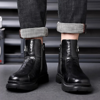Ανδρικές μπότες υψηλής ποιότητας 2023 Νέα παπούτσια για άντρες Κοντές καθημερινές μπότες ρετρό με φερμουάρ στο πλάι Ανδρικές αντιολισθητικές άνετες μπότες μοτοσυκλέτας
