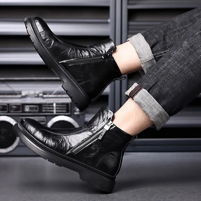 Cizme pentru bărbați de înaltă calitate, 2023, pantofi noi pentru bărbați, cu fermoar lateral retro, cizme scurte ocazionale, anti-alunecare, cizme confortabile pentru motociclete