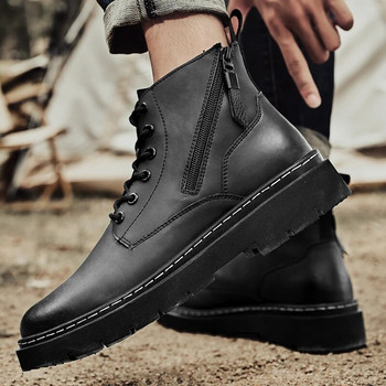 Ανδρικές μπότες με φερμουάρ στο πλάι 2023 Νέα παπούτσια για άνδρες Μοντέρνες μπότες πλατφόρμας με κορδόνια Αντιολισθητικές αδιάβροχες μπότες μοτοσικλέτας