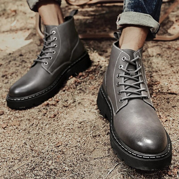 Ανδρικές μπότες με φερμουάρ στο πλάι 2023 Νέα παπούτσια για άνδρες Μοντέρνες μπότες πλατφόρμας με κορδόνια Αντιολισθητικές αδιάβροχες μπότες μοτοσικλέτας