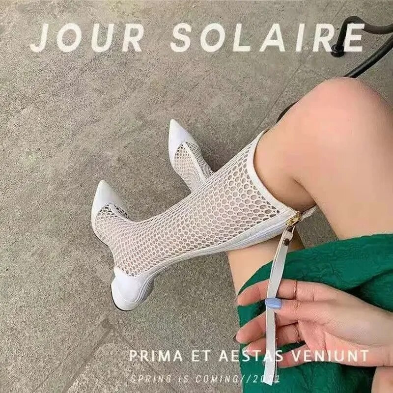Naiste sandaalid Saapad 2023 suvi uus võrgust põlvekõrgused saapad hingavad väljalõikega saapad Naiste valged lamedad saapad reie kõrged saapad