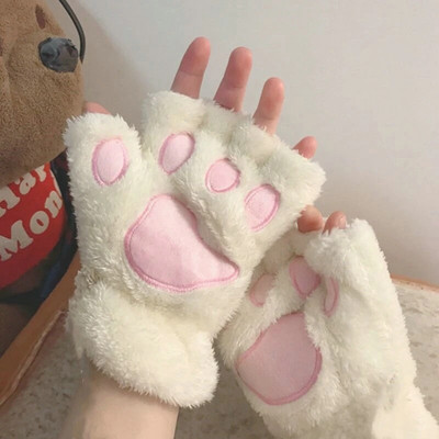 Cat Paw Fingerless Gloves Fluffy Claw Warm Soft Plush Fingerless Panda Glove Half Finger Kids Adult Winter Wear Birthday Gifts