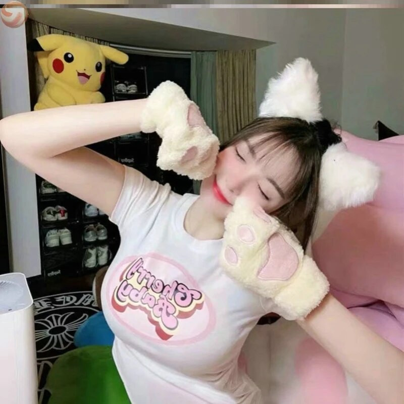 Katės letenos pirštinės be pirštų, pūkuotos, šiltos, minkštos pliušinės pirštinės pandos pirštinės, skirtos vaikams, suaugusiems, žiemai skirtos gimtadienio dovanos