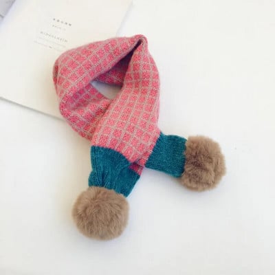 Nouă Iarnă Copii Eșarfe tricotate în carouri Stil coreean Moale Pompon Patchwork Şal Copii Călduț Batic