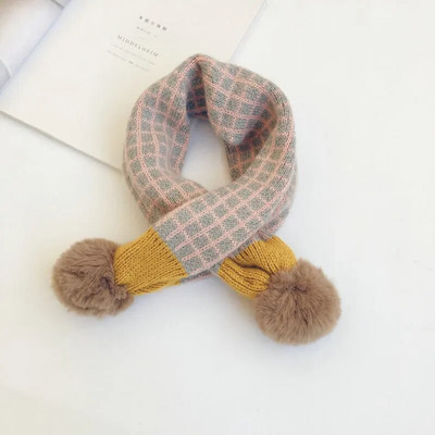 Nouă Iarnă Copii Eșarfe tricotate în carouri Stil coreean Moale Pompon Patchwork Şal Copii Călduț Batic
