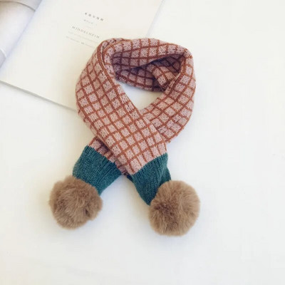 Nouă Iarnă Copii Eșarfe tricotate în carouri Stil coreean Moale Pompon Patchwork Şal Copii Călduț Batic