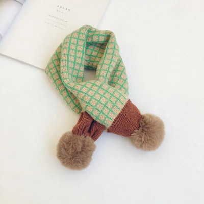 Nouă Iarnă Copii Eșarfe tricotate în carouri Stil coreean Moale Pompon Patchwork Şal Copii Călduț Batic