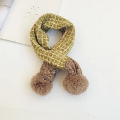 Nouă Iarnă Copii Eșarfe tricotate în carouri Stil coreean Moale Pompon Patchwork Şal Copii Călduț Batic