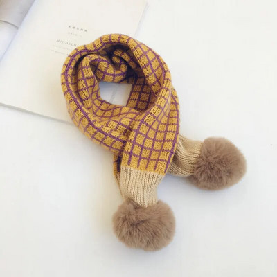 Nouă Iarnă Copii Eșarfe tricotate în carouri Stil coreean Moale Pompon Patchwork Şal Copii Călduț Batic