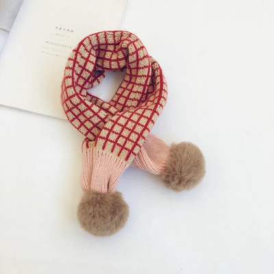Nouă Iarnă Copii Eșarfe tricotate în carouri Stil coreean Moale Pompon Patchwork Şal Copii Călduț Batic