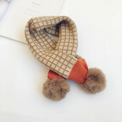 Nouă Iarnă Copii Eșarfe tricotate în carouri Stil coreean Moale Pompon Patchwork Şal Copii Călduț Batic