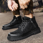 Ανδρικές μπότες με πλαϊνό φερμουάρ 2023 Νέα ανδρικά παπούτσια PU Flat mid-top ανδρικές μπότες casual χρώμα που ταιριάζουν Ευέλικτες μπότες μοτοσικλέτας Zapatos