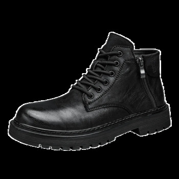 Ανδρικές μπότες με πλαϊνό φερμουάρ 2023 Νέα ανδρικά παπούτσια PU Flat mid-top ανδρικές μπότες casual χρώμα που ταιριάζουν Ευέλικτες μπότες μοτοσικλέτας Zapatos