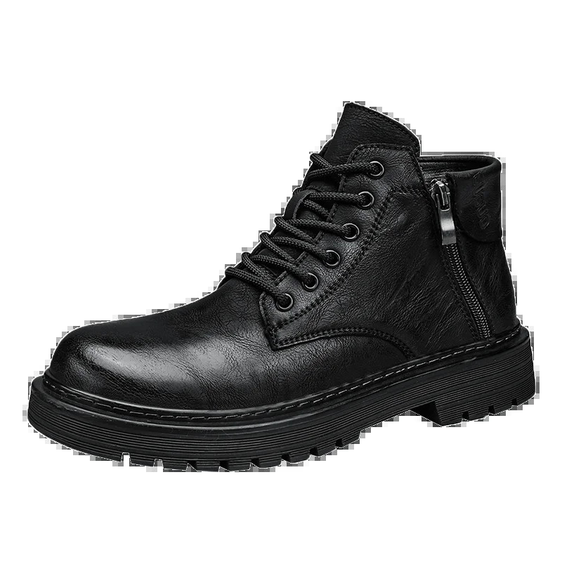 Ανδρικές μπότες με πλαϊνό φερμουάρ 2023 Νέα ανδρικά παπούτσια PU Flat mid-top ανδρικές μπότες casual χρώμα που ταιριάζουν Ευέλικτες μπότες μοτοσικλέτας Zapatos