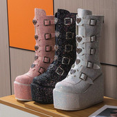 Brand Designer naiste saapad pluss 43 gooti stiilis jahedad punk mootorrattasaapad Naiste platvormsaapad kõrge kontsaga sääresaapad