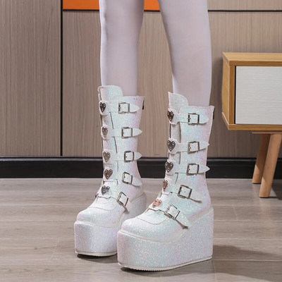 Brand Designer Γυναικείες Μπότες Plus Size 43 Gothic Cool Punk Μπότες Μοτοσικλέτας Γυναικείες Μπότες Πλατφόρμας Μπότες με ψηλό τακούνι Wedge