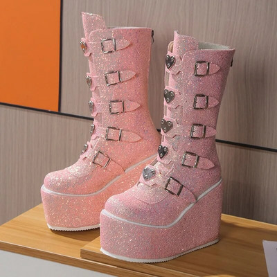 Brand Designer naiste saapad pluss 43 gooti stiilis jahedad punk mootorrattasaapad Naiste platvormsaapad kõrge kontsaga sääresaapad