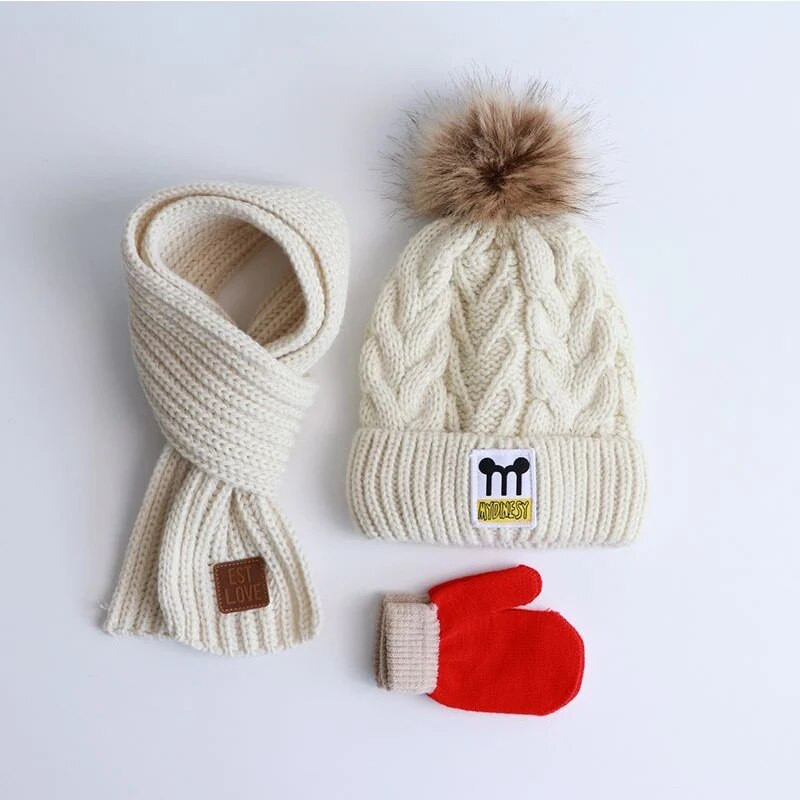 Costum pentru copii Toamnă/Iarnă Băieți/Fete Pălărie de păr Fular Mănuși Pălărie din lână tricotată din trei piese plus lână pentru protecție împotriva frigului
