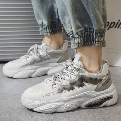 Pantofi cu șireturi Pantofi pentru bărbați, primăvară și toamnă, fund gros, gură mică, pantofi sport pentru bărbați, PU, vârf rotund, pantofi vulcanizați pentru bărbați