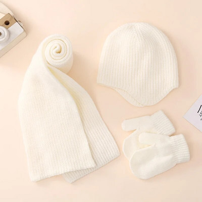 Set de 3 bucăți de pălărie pentru bebeluși cu eșarfă, toamnă iarnă, caldă, tricotată, mănuși, costum, șapcă pentru copii mici, pentru băieți, fete, 2023, accesorii pentru copii