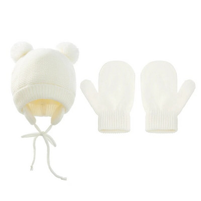 Set de mănuși pentru pălărie tricotată cu pompon drăguț pentru bebeluși, 2 buc