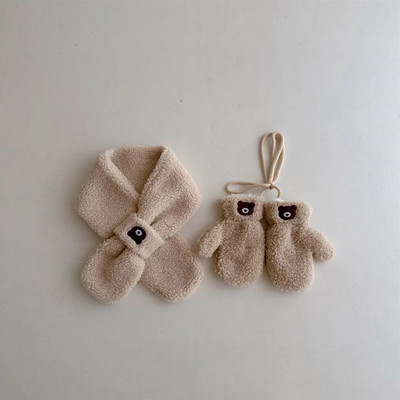 3-6 ani Iarna Copii Desene Animate Mănuși Eșarfă Set Două Piese De Pluș Băiat Fete Urs Moale Catifea Mănuși De Lână Batic Toamnă