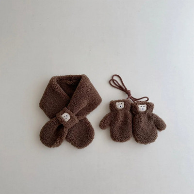 3-6 ani Iarna Copii Desene Animate Mănuși Eșarfă Set Două Piese De Pluș Băiat Fete Urs Moale Catifea Mănuși De Lână Batic Toamnă