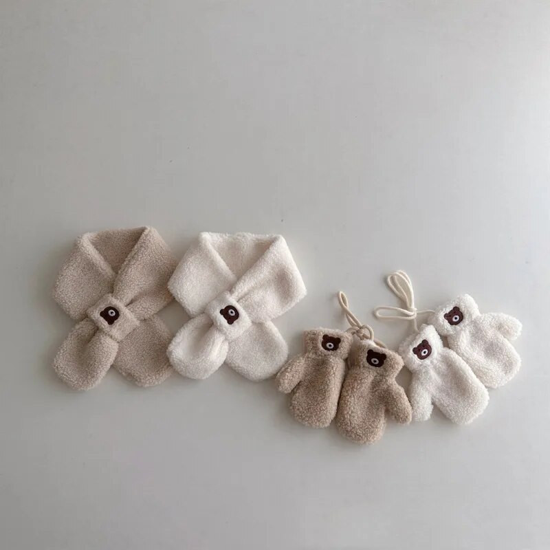 3-6 ani Iarna Copii Desene Animate Mănuși Eșarfă Set Două Piese De Pluș Băiat Fete Urs Moale Catifea Mănuși De Lână Batic Toamnă