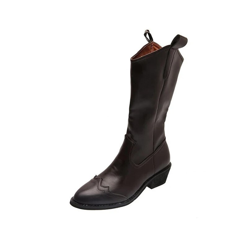 Γυναικείες μπότες Western Mid Calf PU Δερμάτινες μπότες Γυναικείες μαύρες καουμπόικες ρετρό γυναικείες εργαζόμενες παπούτσια Oxford Γυναικεία Vintage Casual Botas