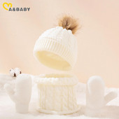 Ma&Baby 0-3 ετών Ζεστά καπέλα για μωρά Φθινόπωρο Χειμώνας Νήπιο Νεογέννητο Βρέφος Αγόρι Κορίτσι Πλεκτό Πομ Πομ Καπέλο Κασκόλ Φουλάρια γάντια