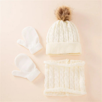 Ma&Baby 0-3 ετών Ζεστά καπέλα για μωρά Φθινόπωρο Χειμώνας Νήπιο Νεογέννητο Βρέφος Αγόρι Κορίτσι Πλεκτό Πομ Πομ Καπέλο Κασκόλ Φουλάρια γάντια