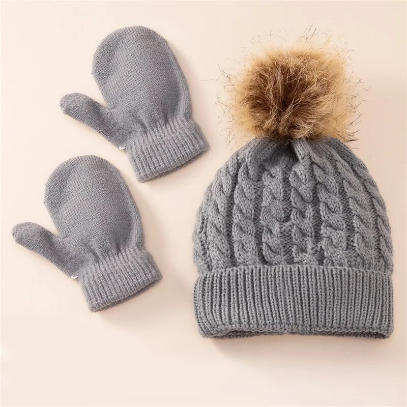 Ma&Baby 0-3 ετών Ζεστά καπέλα για μωρά Φθινόπωρο Χειμώνας Νήπιο Νεογέννητο Βρέφος Αγόρι Κορίτσι Πλεκτό Πομ Πομ Καπέλο Κασκόλ Φουλάρια γάντια