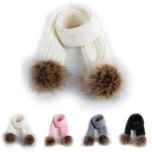 Νέο παιδικό κασκόλ Faux Fur Pompom Χειμώνας Ζεστά Παιδικά Κασκόλ για νήπια Εξωτερική Μονόχρωμη Πλεκτό Μωρό Κασκόλ για αγόρι