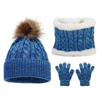 1 Σετ Παιδικά Γάντια Καπέλο Σετ Κασκόλ Πλεκτό Πλεκτό Χοντρό Ελαστικό Ζεστό Θόλο βελούδινη Μπάλα Διακόσμηση Πλήρους Προστασίας Χειμερινό λαιμό με καπάκι γάντια