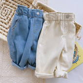 Baby Soft Jeans για Αγόρια Κοριτσίστικα Ρούχα 2022 Spring Baby μονόχρωμο Casual ψηλόμεσο παντελόνι μεγάλο PP για κορίτσι αγόρι