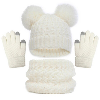 Παιδικά Φθινοπωρινά Χειμερινά Καπέλο Γάντια Κασκόλ Σετ Κασκόλ για νήπια Πλεκτά Beanie με Pom Λαιμόκοψη Θερμότερα Γάντια Γκέτας Σετ Ζεστά αξεσουάρ