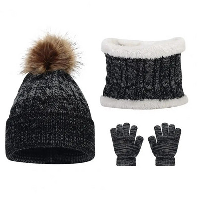 Warm Soft Beanie pentru copii, tricotată, pălărie de iarnă, mănuși, set de eșarfe, moale, calde, elegante, accesorii pentru protecție completă la frig