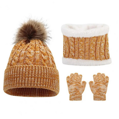 Warm Soft Beanie pentru copii, tricotată, pălărie de iarnă, mănuși, set de eșarfe, moale, calde, elegante, accesorii pentru protecție completă la frig