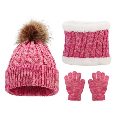Warm Soft Beanie pentru copii, tricotată, pălărie de iarnă, mănuși, set de eșarfe, moale, calde, elegante, accesorii pentru protecție completă la frig