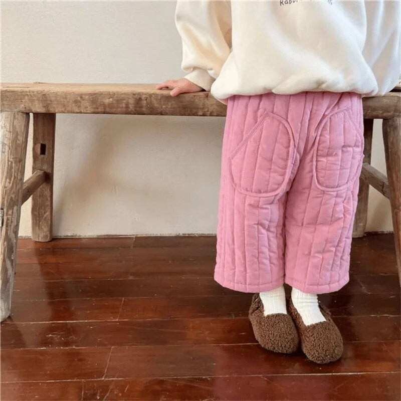 Tüdrukute poisi fliis pükste sees imiku väikelapse lapse keskmine vöökoht puuvillane polsterdatud püksid vabaaja tugeva põhjaga beebiriided 12M-7Y