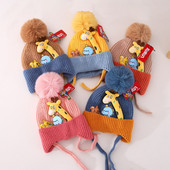 Pompom Winter Baby Hat Cartoon Giraffe Baby Beanie Boys Bonnet Καπέλο για νήπια Κορεάτικα πλεκτά παιδικά καπέλα προστασίας αυτιών 아기모자