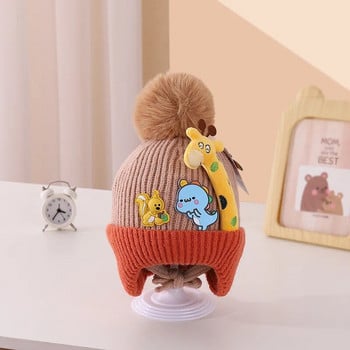 Pompom Winter Baby Hat Cartoon Giraffe Baby Beanie Boys Bonnet Καπέλο για νήπια Κορεάτικα πλεκτά παιδικά καπέλα προστασίας αυτιών 아기모자