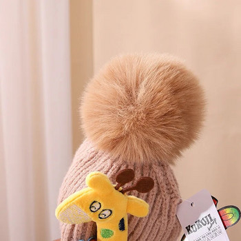 Pompom Winter Baby Hat Cartoon Giraffe Baby Beanie Boys Bonnet Καπέλο για νήπια Κορεάτικα πλεκτά παιδικά καπέλα προστασίας αυτιών 아기모자