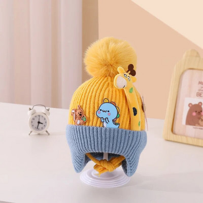 Pompom Winter Baby Hat Cartoon Giraffe Baby Beanie Boys Bonnet Καπέλο για νήπια Κορεάτικα πλεκτά παιδικά καπέλα προστασίας αυτιών 아기모자