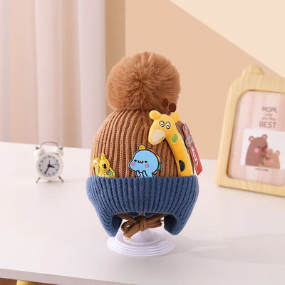 Pompom Winter Baby Hat Cartoon Giraffe Baby Beanie Boys Bonnet Καπέλο για νήπια Κορεάτικα πλεκτά παιδικά καπέλα προστασίας αυτιών 아기모자
