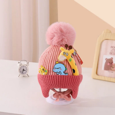 Pompom Winter Baby Hat Cartoon Giraffe Baby Beanie Boys Bonnet Καπέλο για νήπια Κορεάτικα πλεκτά παιδικά καπέλα προστασίας αυτιών 아기모자