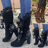 Kõrge kontsaga saapad Naiste Steampunk Naised Seksikad nahast seemisnahast saapad Sügisvintage talvekingad Naiste paeltega Cosplay saapad